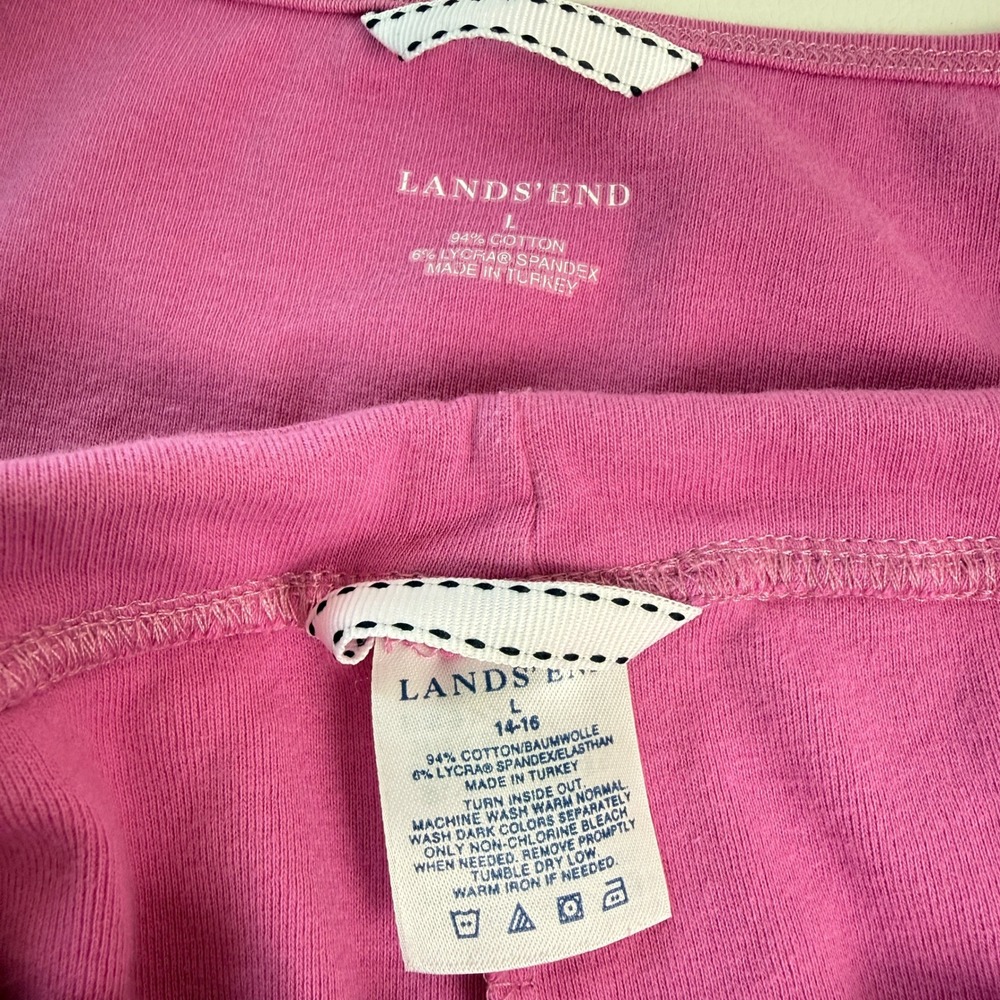 Lands End Pajama Set Women L 14-16 Pink Short Sleeve Shirt and Shorts Loungewear - Picture 4 of 5